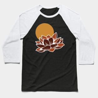 Japanese Sun & Lotus Terracotta Color Baseball T-Shirt